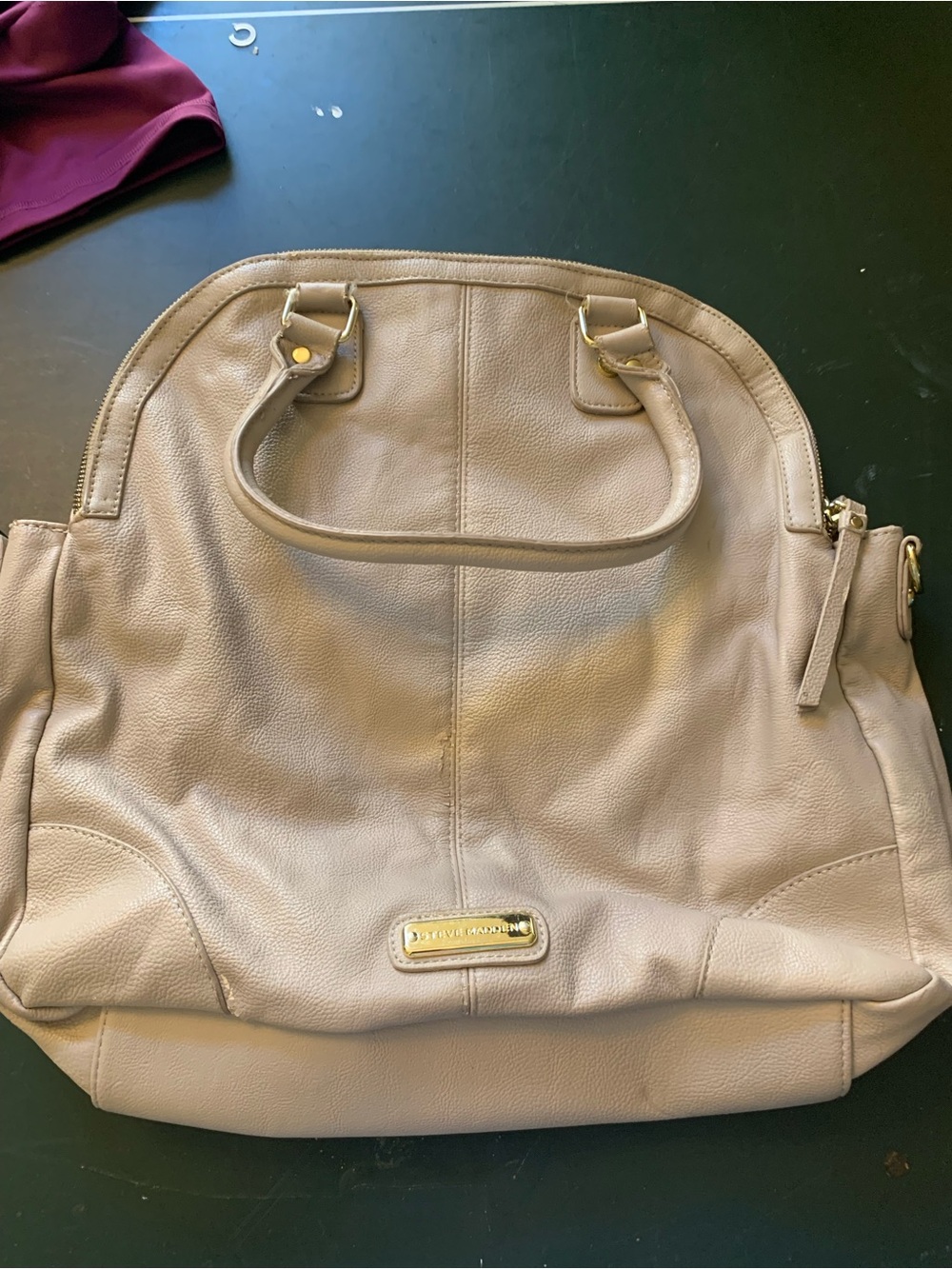 Steve Madden Taupe Leather Dome Tote with Gold Hardware